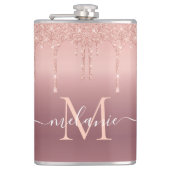 Rose Gold Sparkly Flask Personalized Name Letter フラスク (正面)