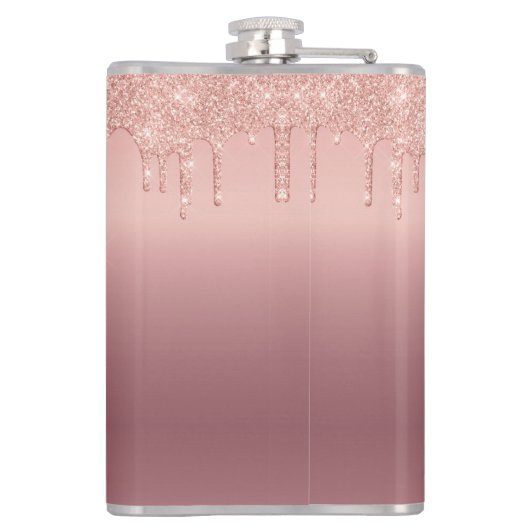 Rose Gold Sparkly Flask Personalized Name Letter フラスク (裏面)