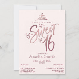 Rose Gold Sweet 16 Invitation Template 招待状