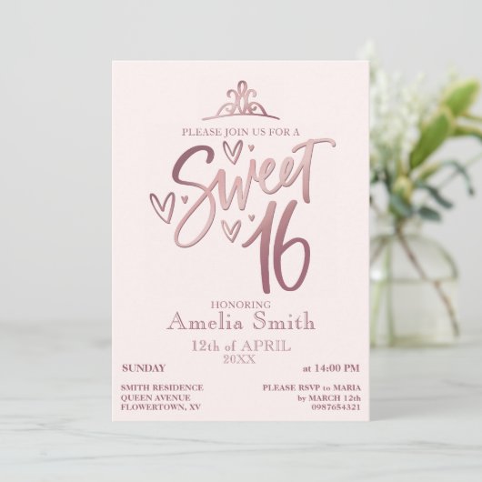 Rose Gold Sweet 16 Invitation Template 招待状 (スタンド正面)