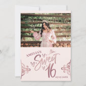 Rose Gold Sweet 16 Thank you card Template 招待状 (正面)