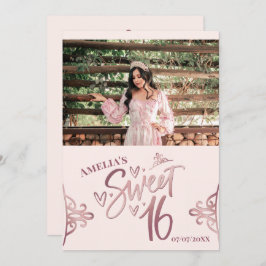 Rose Gold Sweet 16 Thank you card Template 招待状