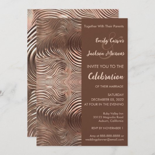 Rose Gold Swirl Wedding Invitation 招待状 (正面/裏面)