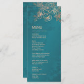 Rose Gold Teal Floral Line Art Wedding メニュー (正面/裏面)
