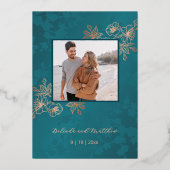 Rose Gold Teal Floral Wedding 箔招待状 (裏面)