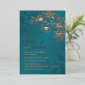 Rose Gold Teal Floral Wedding 箔招待状 (立ち正面)