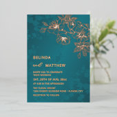 Rose Gold Teal Floral Wedding 箔招待状 (立ち正面)