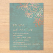 Rose Gold Teal Transparent Casual Wedding アクリル招待状 (正面)