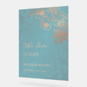 Rose Gold Teal Transparent Wedding アクリルサイン (傾斜)