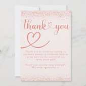Rose Gold Thank You Confetti Heart Script サンキューカード (正面)