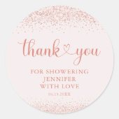 Rose Gold Thank You Confetti Heart Sticker ラウンドシール (正面)