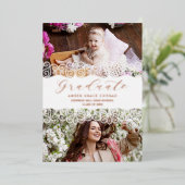 Rose Gold Then & Now Chic Lace Romantic Graduate 箔招待状 (立ち正面)