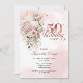 Rose Gold Watercolor Blush 50th Birthday Celebrate 招待状 (正面)