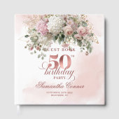 Rose Gold Watercolor Blush 50th Birthday Guest  ゲストブック (正面)