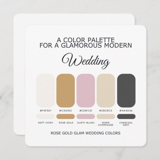 Rose Gold Wedding Color Palette Card 招待状 (正面/裏面)