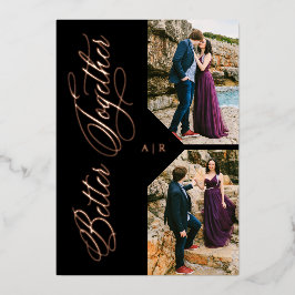 Rose Gold Whimsical Luxury Modern 2 Photos Collage 箔招待状