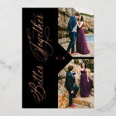 Rose Gold Whimsical Luxury Modern 2 Photos Collage 箔招待状 (正面)