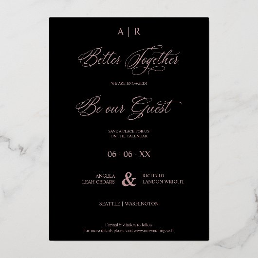 Rose Gold Whimsical Luxury Modern 2 Photos Collage 箔招待状 (裏面)