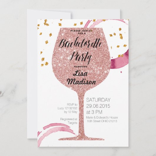 Rose Gold Wine Bachelorette Party 招待状 (正面)