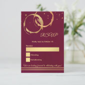Rose Gold Wine Stain Marsala Wedding RSVP Card 招待状 (スタンド正面)