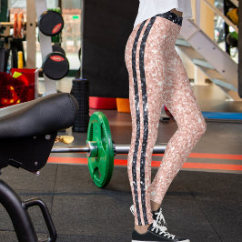 Rose Golden Black Shiny Glitter Pattern Stripes レギンス