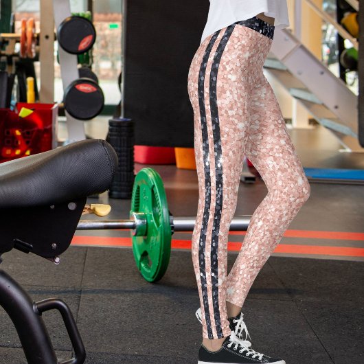 Rose Golden Black Shiny Glitter Pattern Stripes レギンス