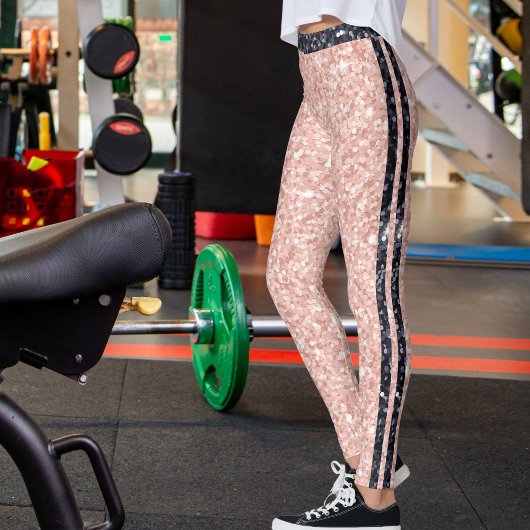 Rose Golden Black Shiny Glitter Pattern Stripes レギンス
