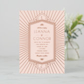 Rose Golden Rays Initials Art Deco Wedding 箔招待状 (立ち正面)