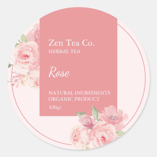 Rose Herbal Tea Business Label ラウンドシール (正面)