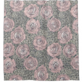 rose hydrangea floral pale pink indigo gray シャワーカーテン (正面)