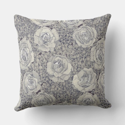 rose hydrangea floral pearl navy plum クッション (裏面)