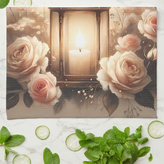 Rose Lantern Glow Bouquet キッチンタオル (折り畳み)