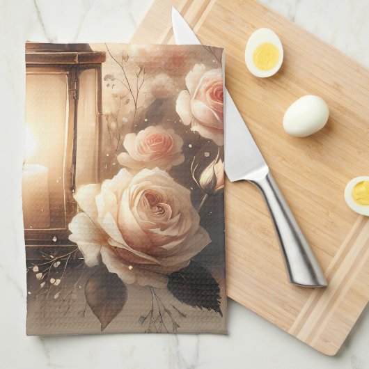 Rose Lantern Glow Bouquet キッチンタオル (四つ折り)