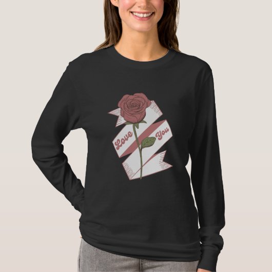 Rose Love Ribbon – Romantic Floral Art Tシャツ (正面)