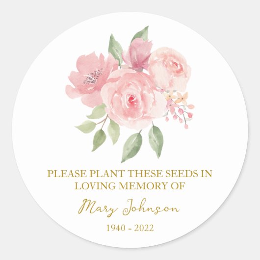 Rose Memorial Funeral Seed Packet ラウンドシール (正面)