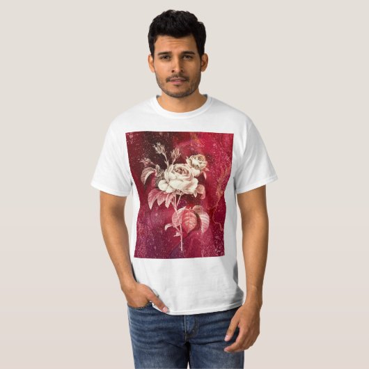  Rose on Red Textured Background Tシャツ (正面フル)