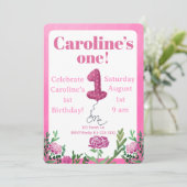 Rose one balloon first birthday invitation 招待状 (スタンド正面)