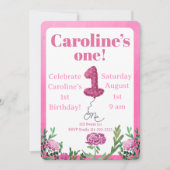 Rose one balloon first birthday invitation 招待状 (正面)