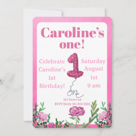 Rose one balloon first birthday invitation 招待状