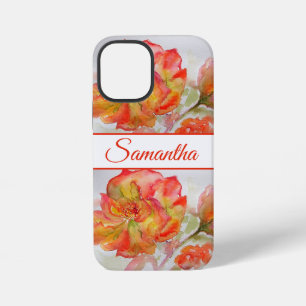 Rose Orange Red 水彩花 フラワー フォン iPhone 12 Miniケース