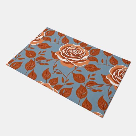 Rose Pattern With Warm Tones Of Orange And Rust ドアマット (アングル)