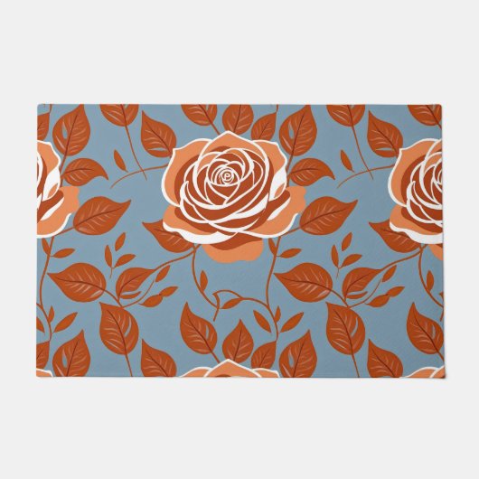 Rose Pattern With Warm Tones Of Orange And Rust ドアマット (正面)