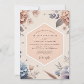 Rose Peach Botanical Romance Wedding 招待状 (正面)