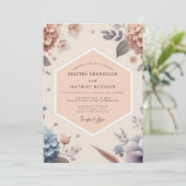 Rose Peach Botanical Romance Wedding 招待状 (スタンド正面)