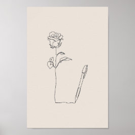  Rose Pen Sketch - Minimal Black & Floral Poster ポスター