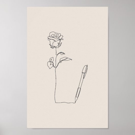 Rose Pen Sketch - Minimal Black & Floral Poster ポスター (正面)