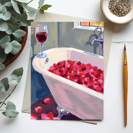 Rose Petal Bath | Romantic Red Wine Painting ポストカード
