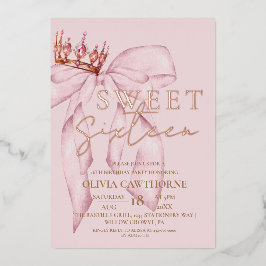 Rose Pink Bow Sweet 16  箔招待状