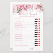 Rose Pink Bridal Shower Game He Said She Said (正面/裏面)
