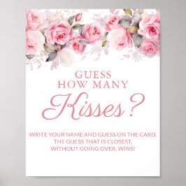 Rose Pink Bridal Shower Guess Kisses Game ポスター